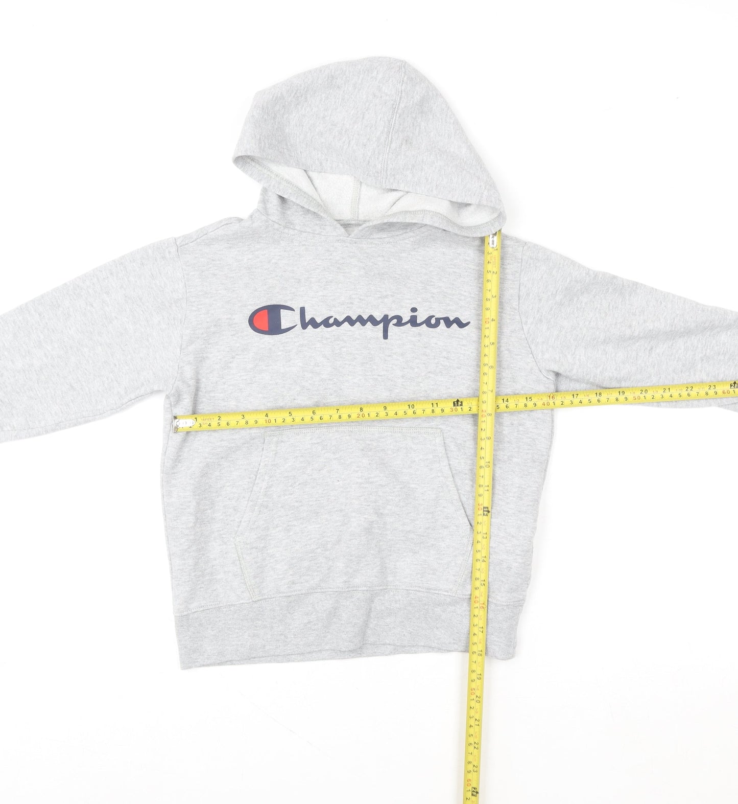 Champion Teens Grey Pullover Hoodie M Logo Fleece Sweatshirt