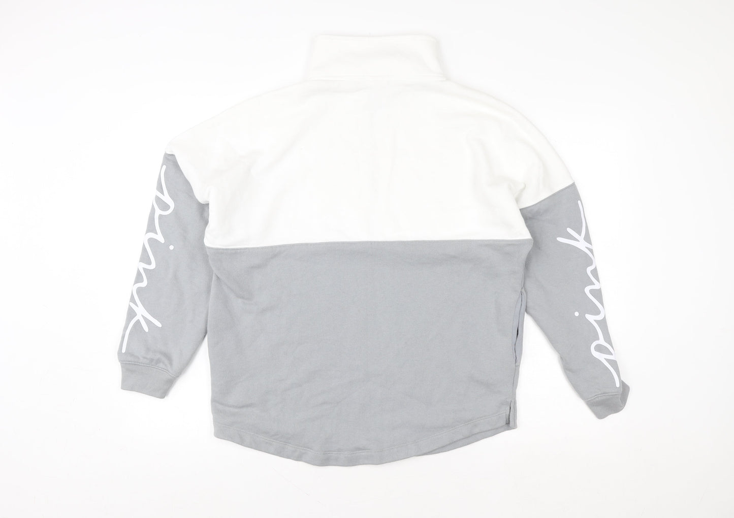 Victoria's Secret PINK Womens Grey White 1/4 Zip Pullover Sweatshirt Size M