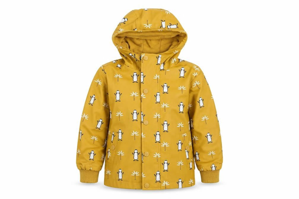 Fresk Unisex Baby Yellow Penguin Print Hooded Waterproof Rain Jacket 18-24M