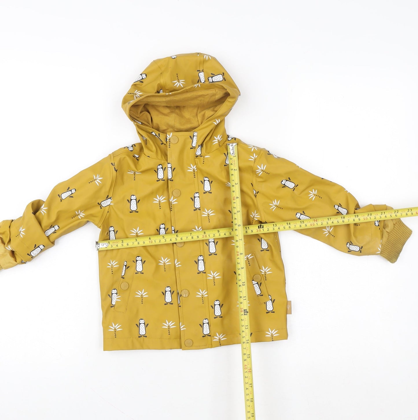 Fresk Unisex Baby Yellow Penguin Print Hooded Waterproof Rain Jacket 18-24M