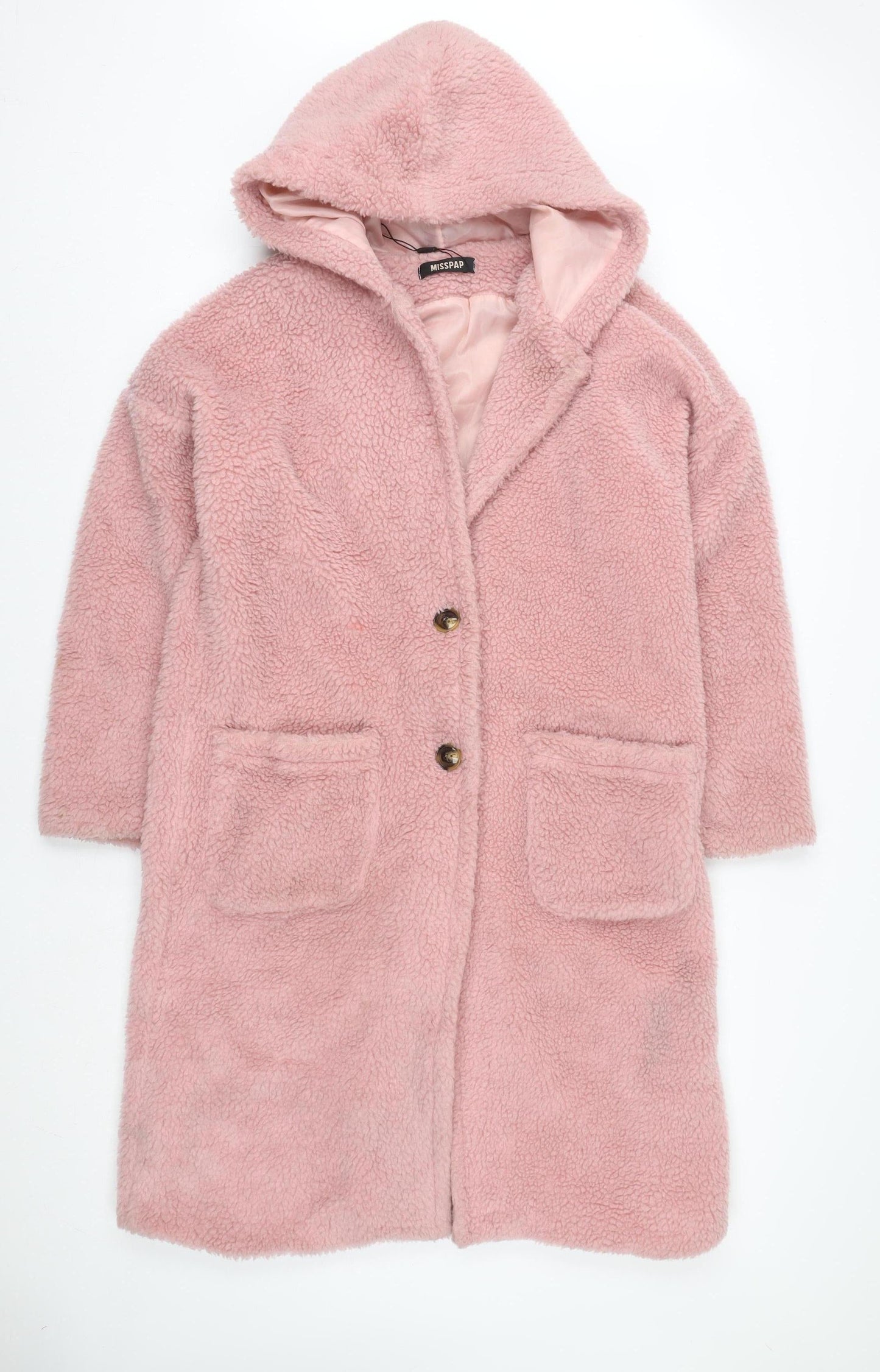 Miss Selfridge Women’s Pink Fleece Hooded Mid-Length Coat Size 8