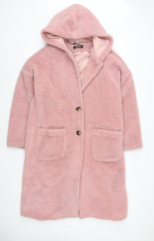 Miss Selfridge Women’s Pink Fleece Hooded Mid-Length Coat Size 8