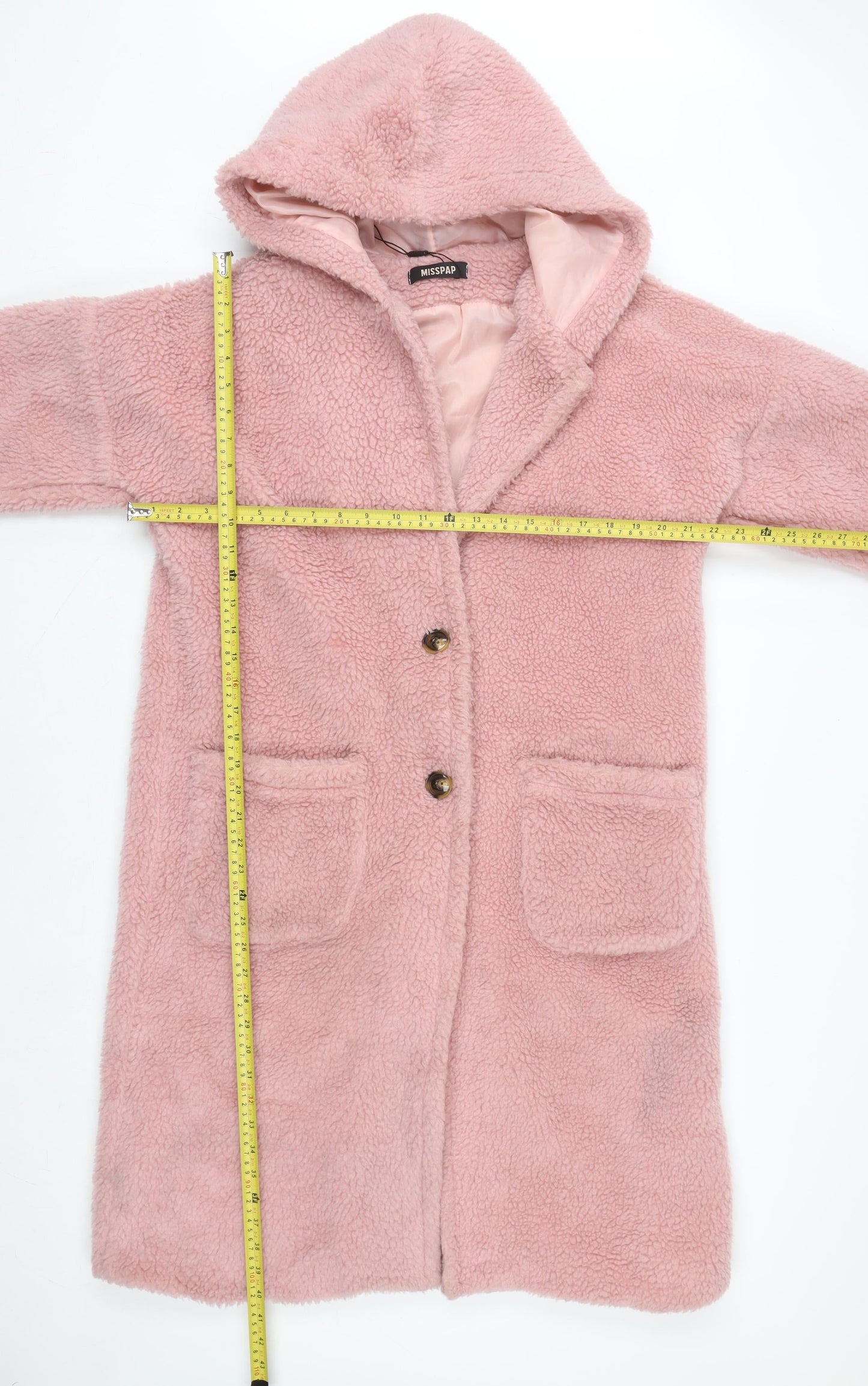 Miss Selfridge Women’s Pink Fleece Hooded Mid-Length Coat Size 8