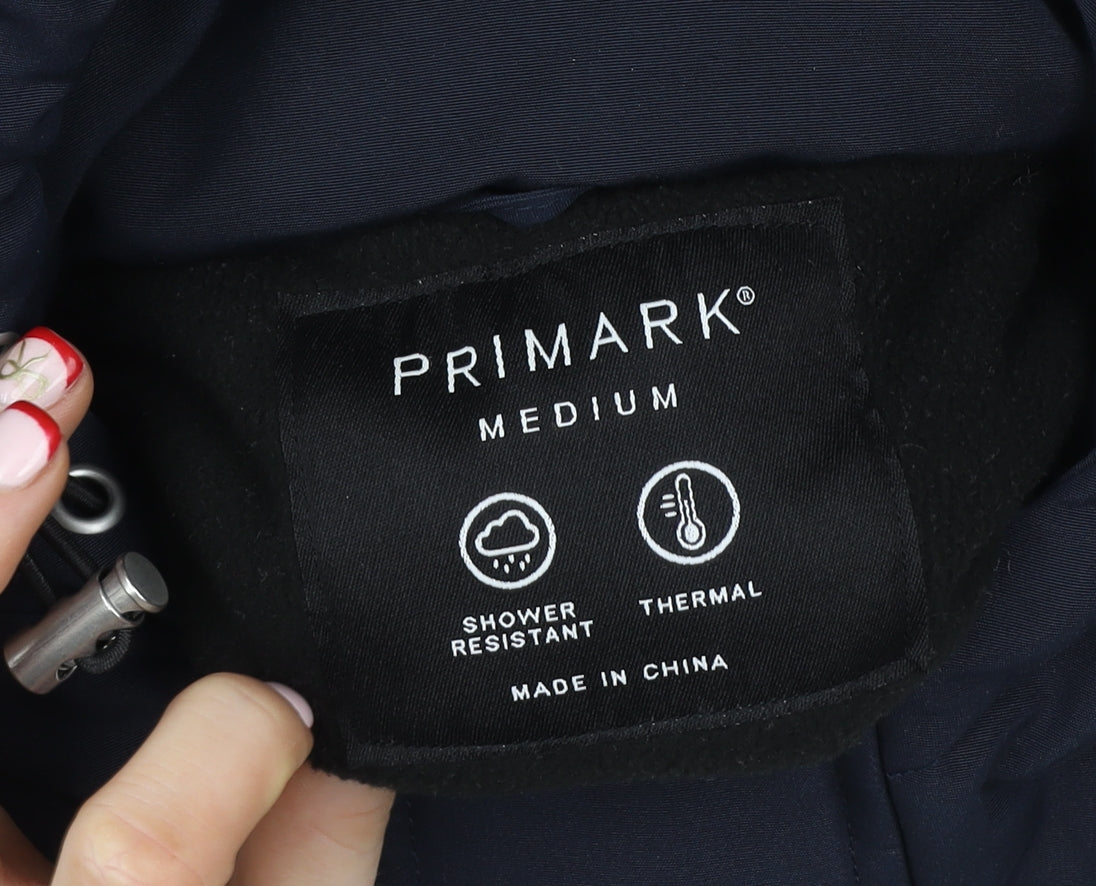 Primark Women's Blue Hooded Parka Jacket M Thermal Shower Resistant