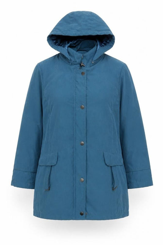 Bonmarché Women Blue Hooded Parka Jacket Size M Lined Mid-Length Coat
