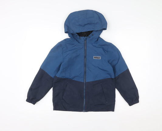 F&F Boys Blue 7-8 Years Hooded Colourblock Rain Jacket