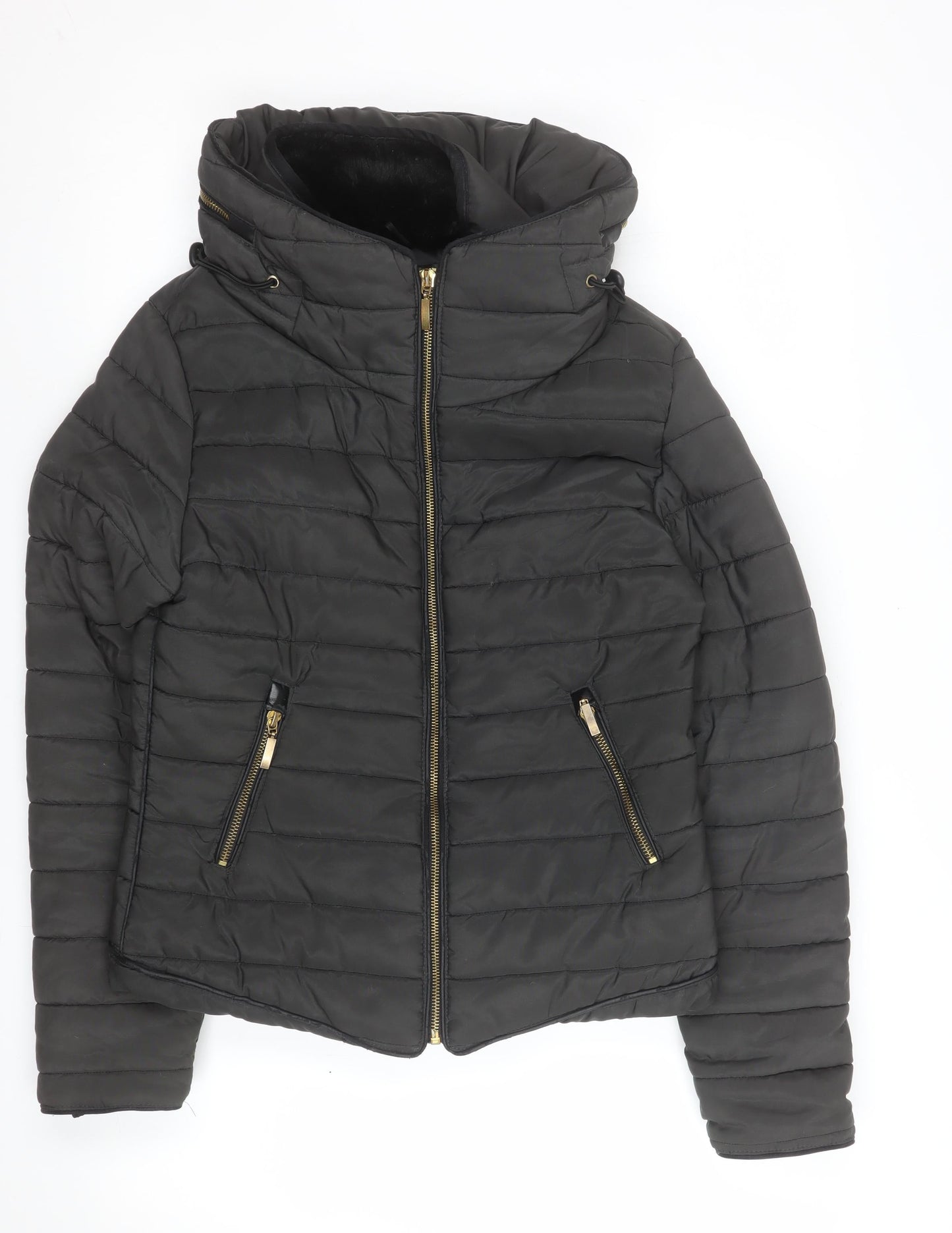 Rising Womens Black S Puffer Jacket Hooded Quilted Winter Coat