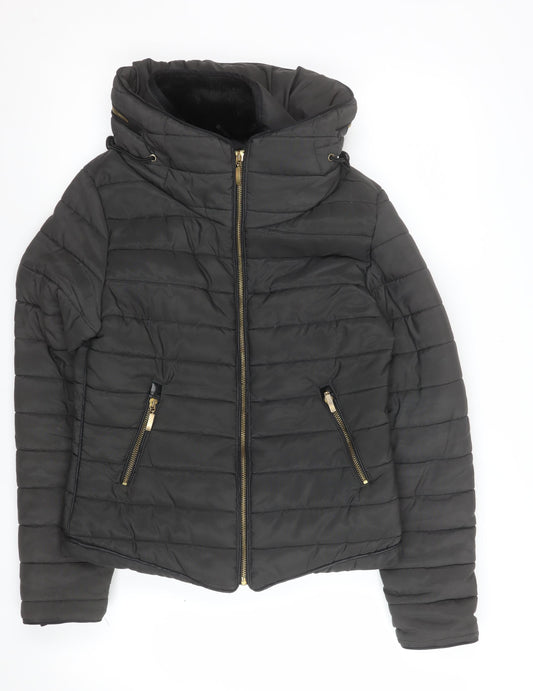 Rising Womens Black S Puffer Jacket Hooded Quilted Winter Coat