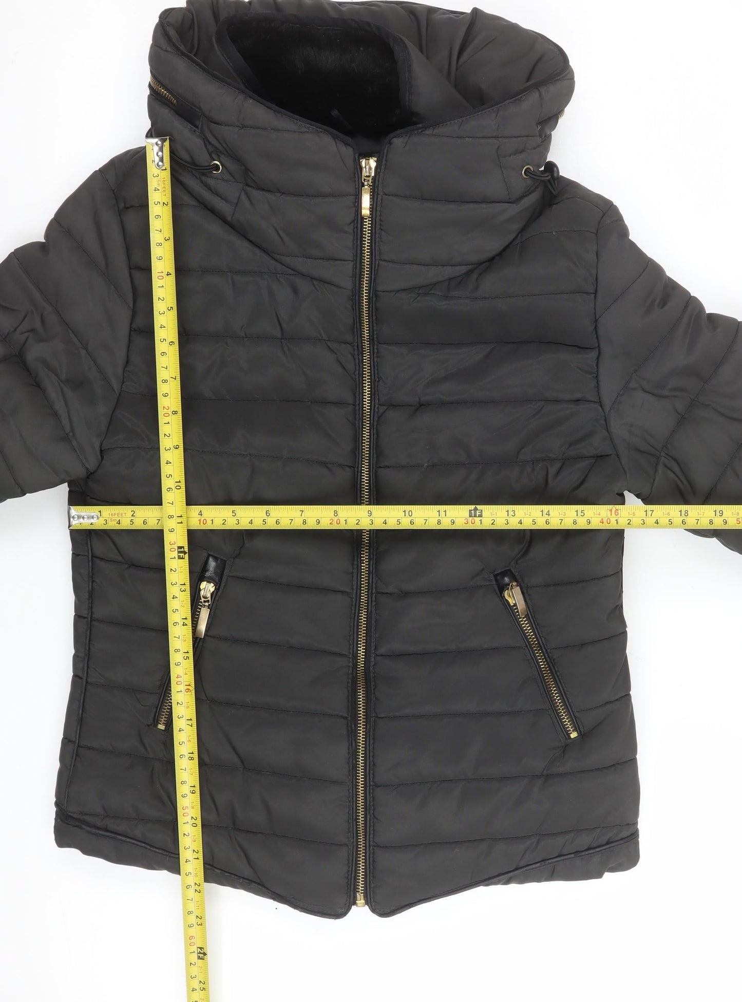 Rising Womens Black S Puffer Jacket Hooded Quilted Winter Coat
