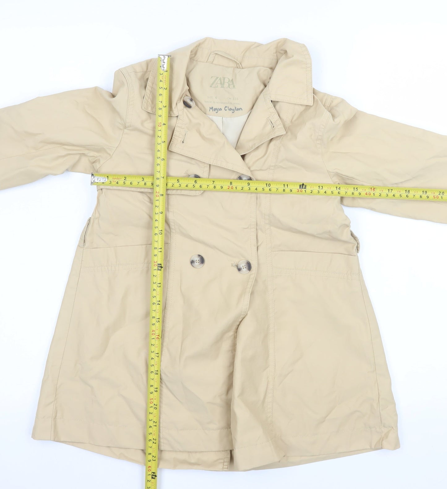 Zara Girls Beige Trench Coat 6 Years Double-Breasted Mid-Length Jacket