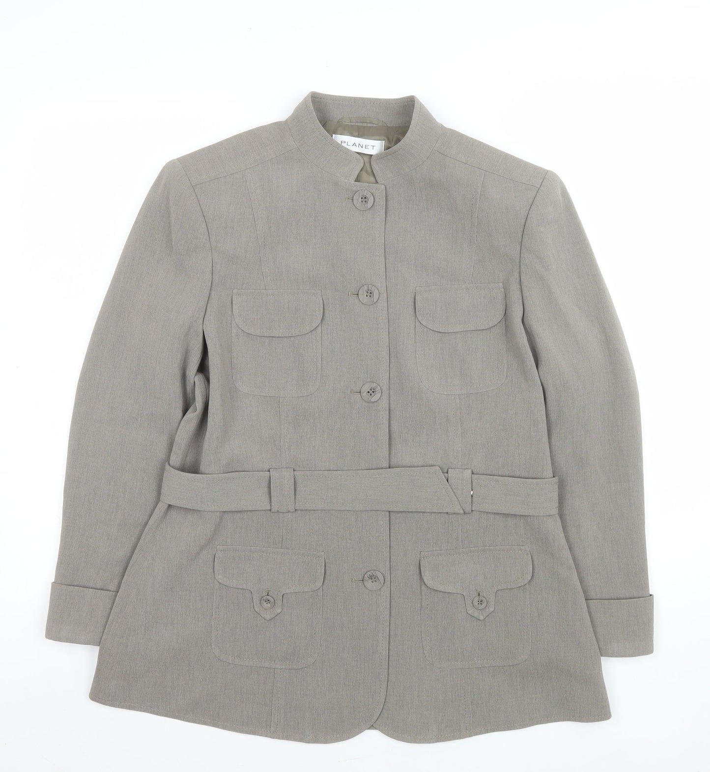 Planet Women's Grey Belted Military Style Blazer Jacket Size 14