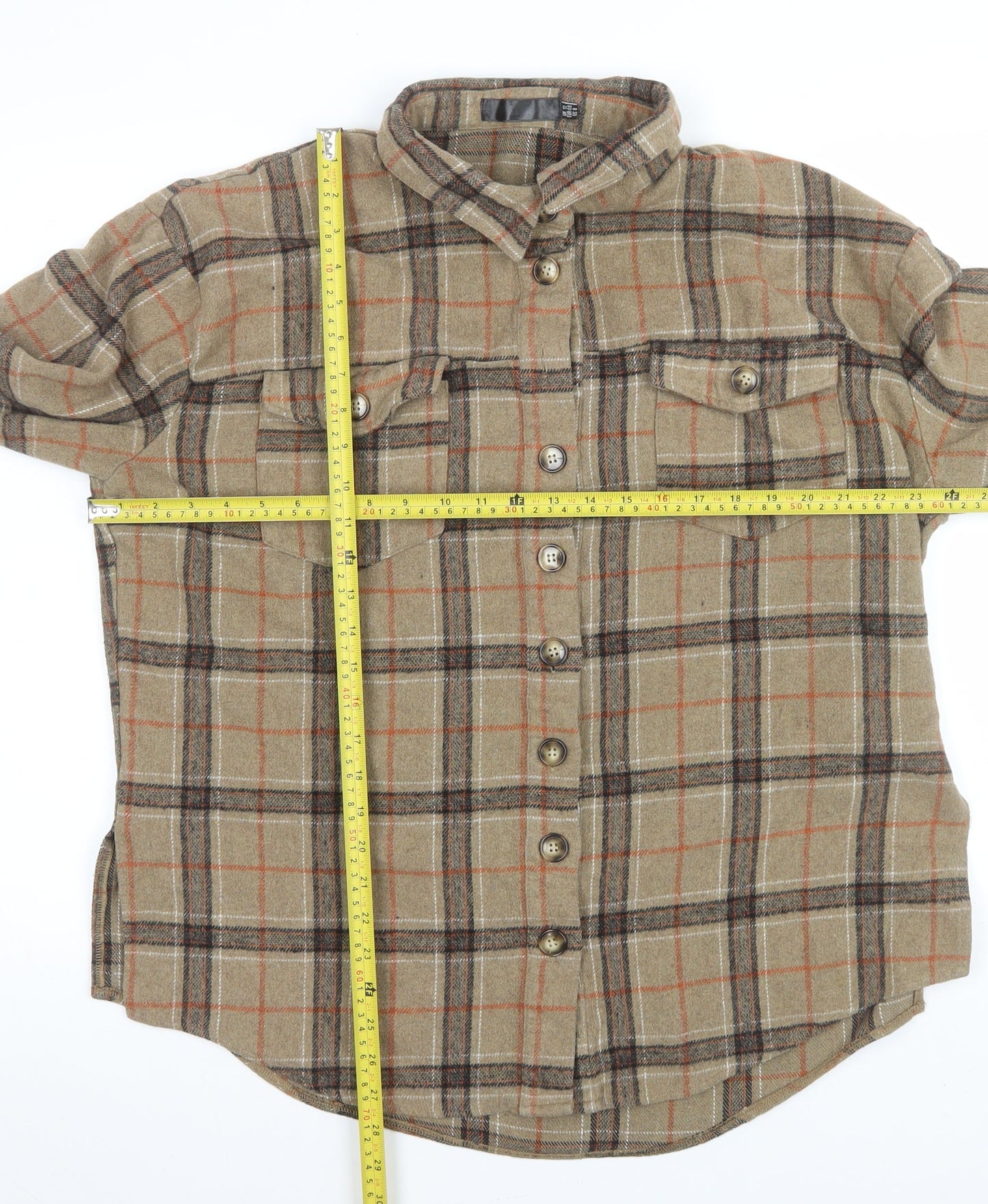 Missguided Unisex Adults Beige Check Flannel Shirt Jacket Size M