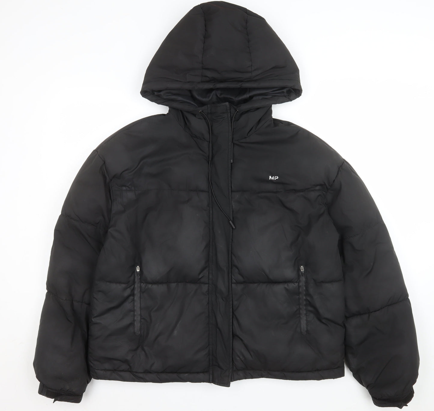 MP Women's Black Hooded Puffer Jacket M Short Zip Winter Coat