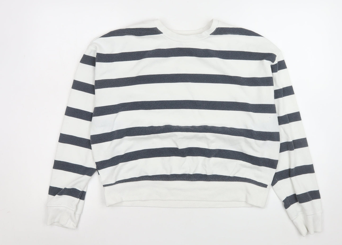New Look Women White Navy Striped Pullover Sweatshirt Size M