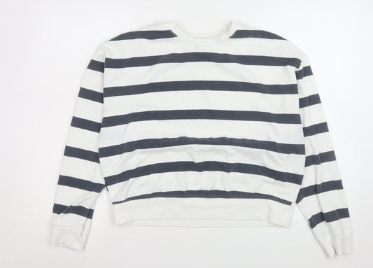 New Look Women White Navy Striped Pullover Sweatshirt Size M