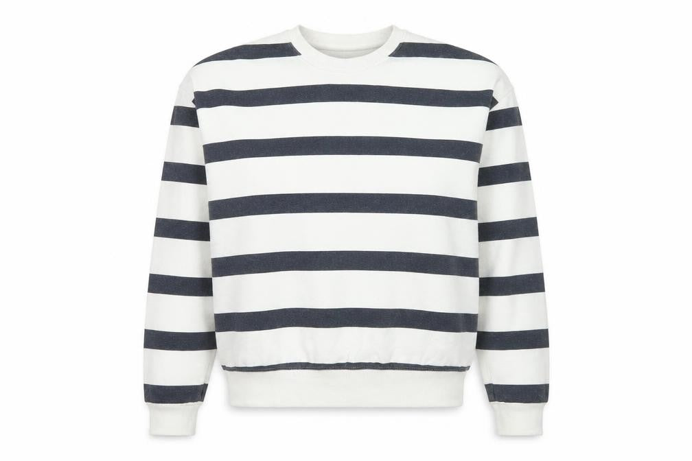 New Look Women White Navy Striped Pullover Sweatshirt Size M