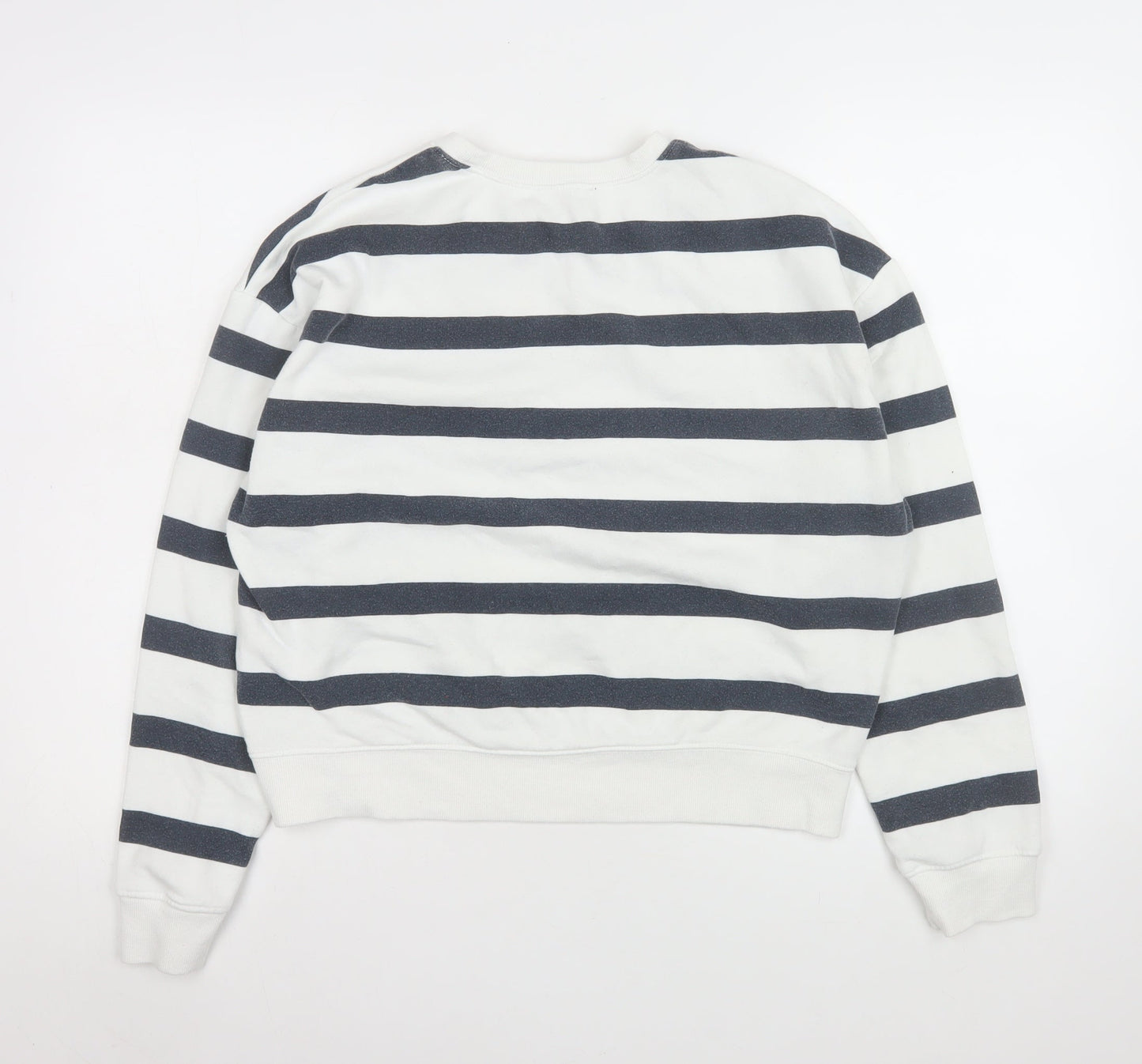 New Look Women White Navy Striped Pullover Sweatshirt Size M
