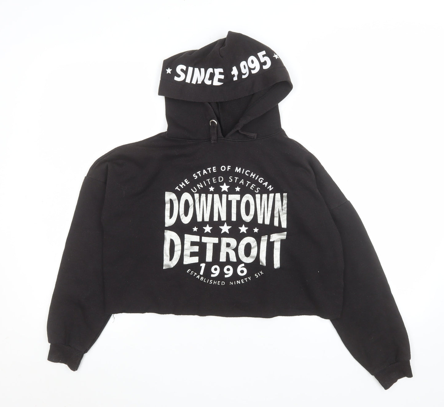 915 Generation Girls Black Downtown Detroit Cropped Hoodie Age 12-13 Pullover