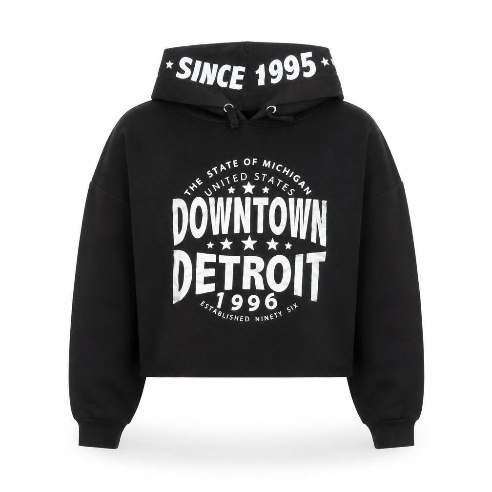 915 Generation Girls Black Downtown Detroit Cropped Hoodie Age 12-13 Pullover