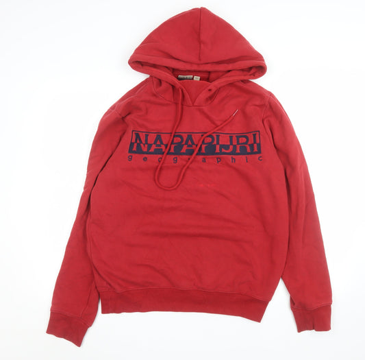 Napapijri Mens Red Cotton Blend Pullover Hoodie M Graphic Print