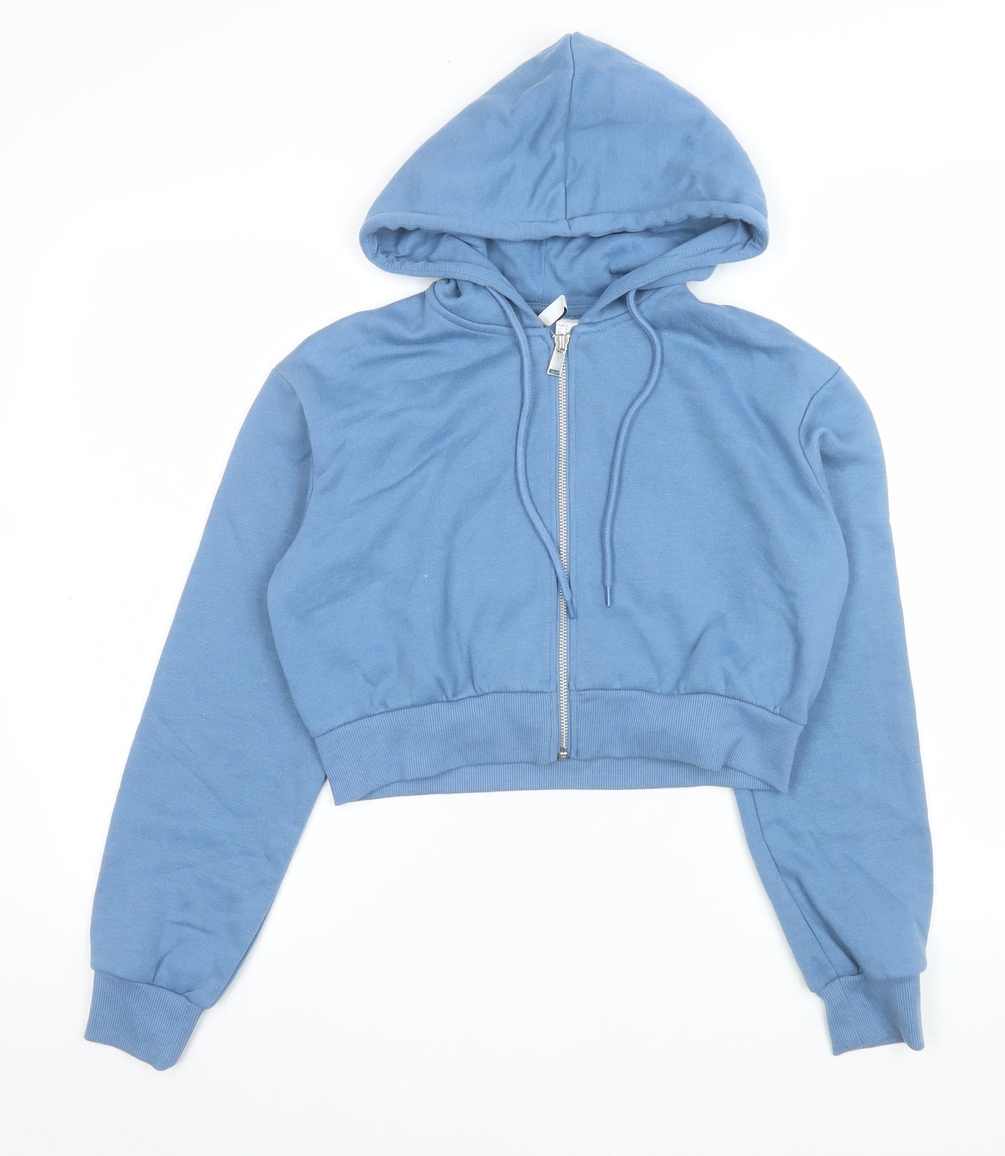 H&M Divided Women Blue Cropped Hooded Zip Jacket Size S