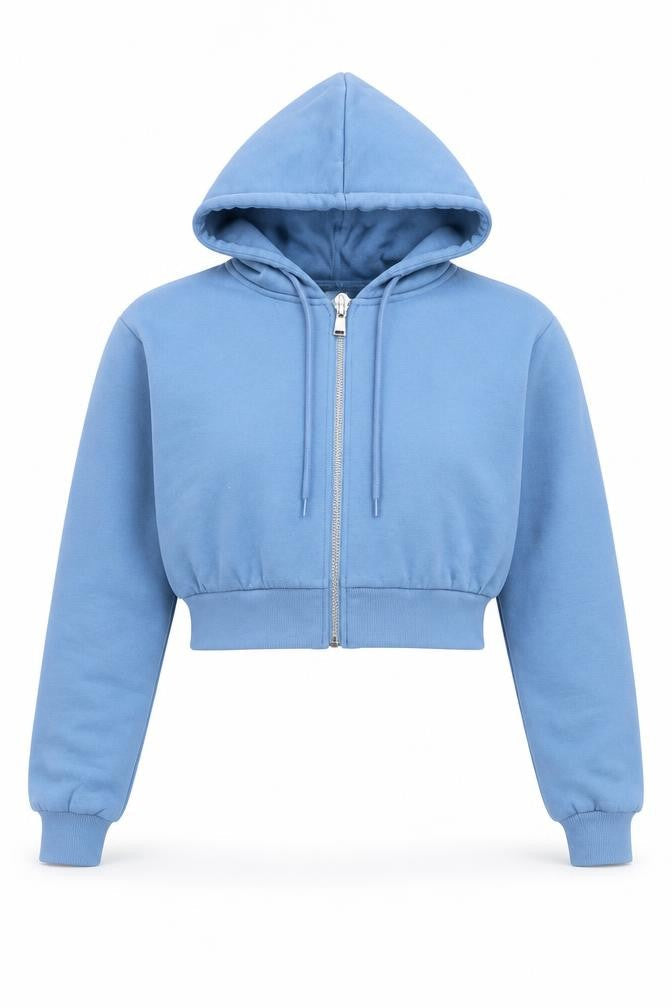 H&M Divided Women Blue Cropped Hooded Zip Jacket Size S
