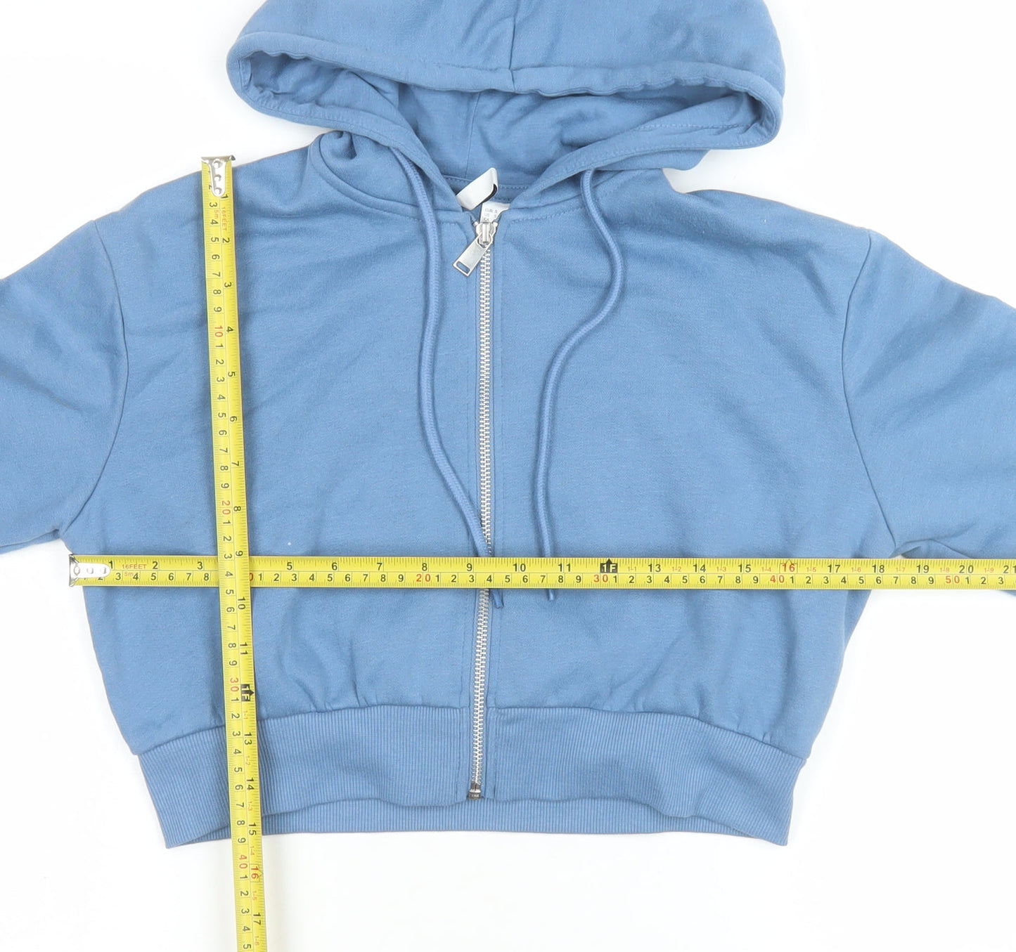 H&M Divided Women Blue Cropped Hooded Zip Jacket Size S