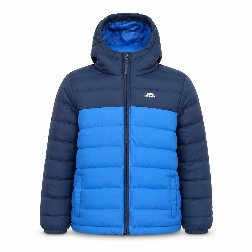Trespass Boys Blue Hooded Puffer Jacket 7-8 Years Water & Wind Resistant
