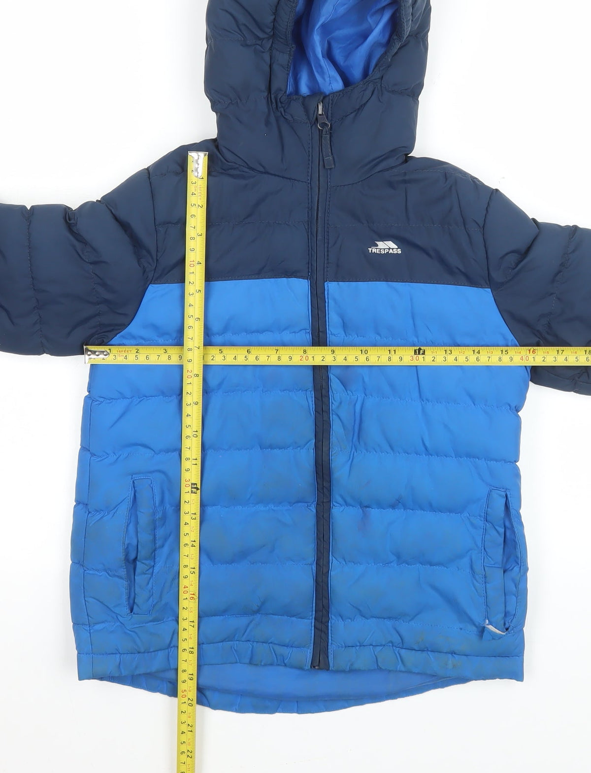 Trespass Boys Blue Hooded Puffer Jacket 7-8 Years Water & Wind Resistant