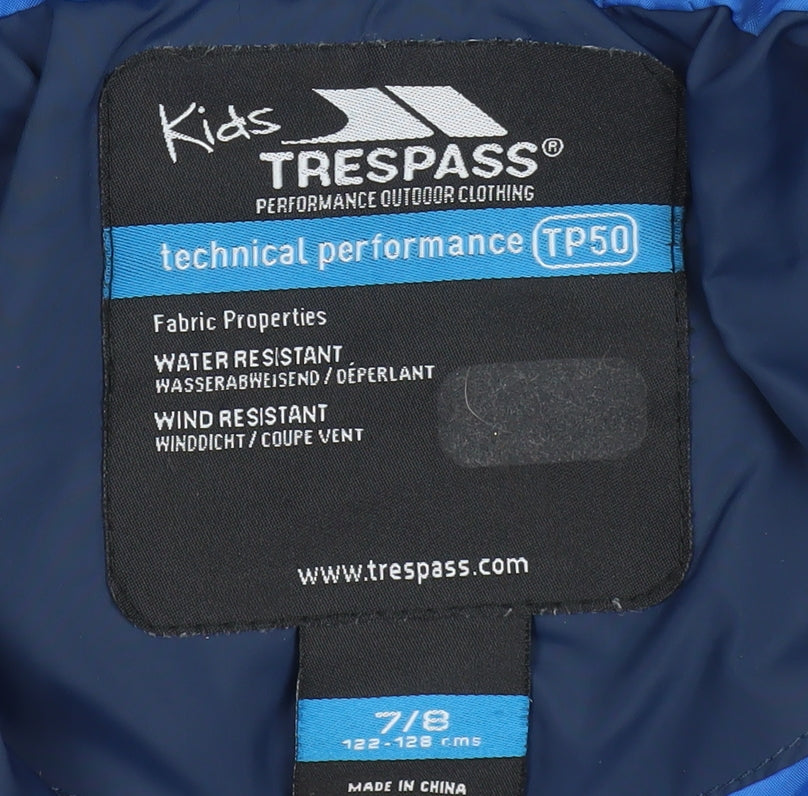 Trespass Boys Blue Hooded Puffer Jacket 7-8 Years Water & Wind Resistant