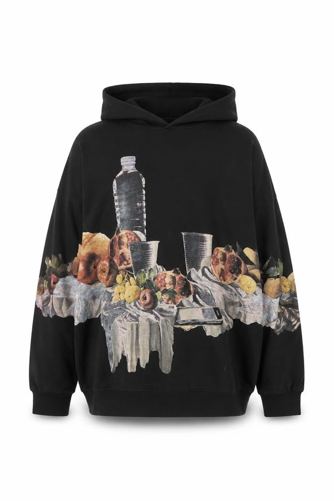 Zara Woman Black Graphic Print Pullover Hoodie Size S