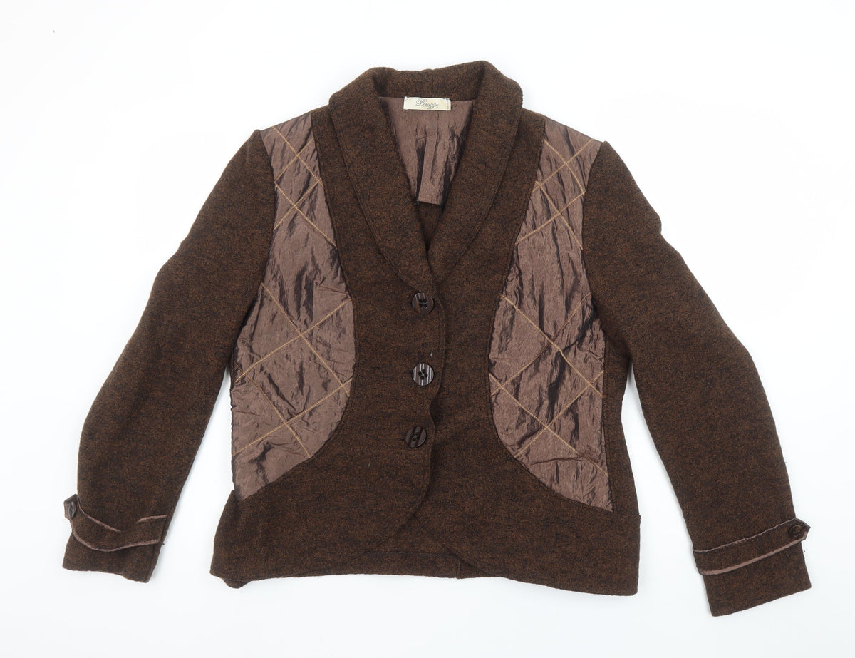 Peruzzi Women Brown Wool Blend Shawl Collar Blazer Size 18