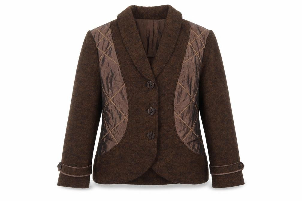 Peruzzi Women Brown Wool Blend Shawl Collar Blazer Size 18