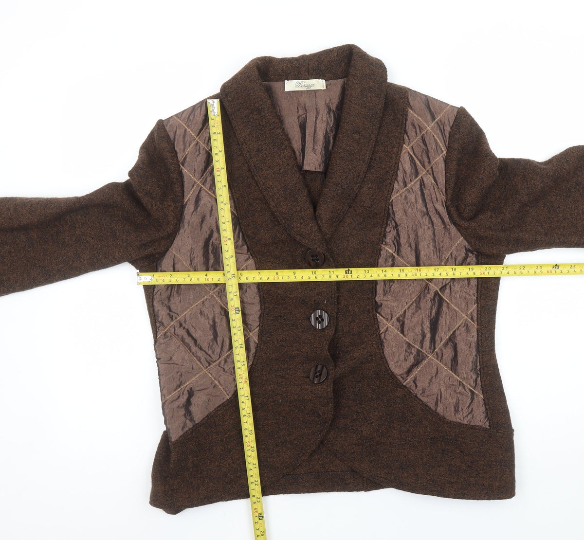 Peruzzi Women Brown Wool Blend Shawl Collar Blazer Size 18