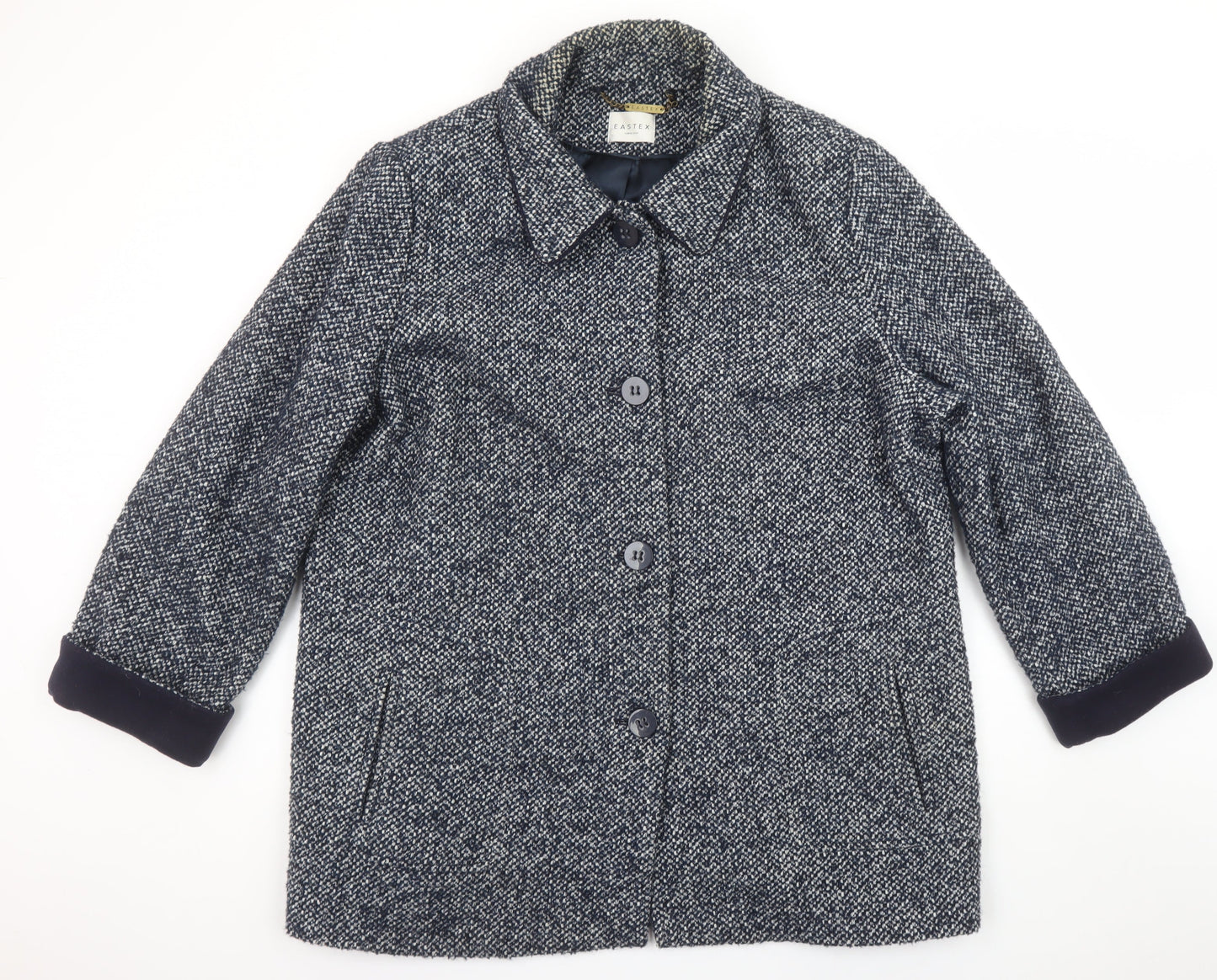 Eastex Women's Blue Wool Blend Tweed Coat UK 22 Classic Mid-Length