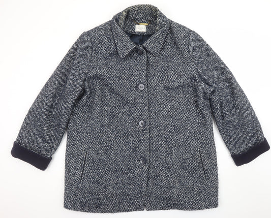 Eastex Women's Blue Wool Blend Tweed Coat UK 22 Classic Mid-Length