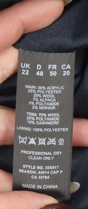 Eastex Women's Blue Wool Blend Tweed Coat UK 22 Classic Mid-Length