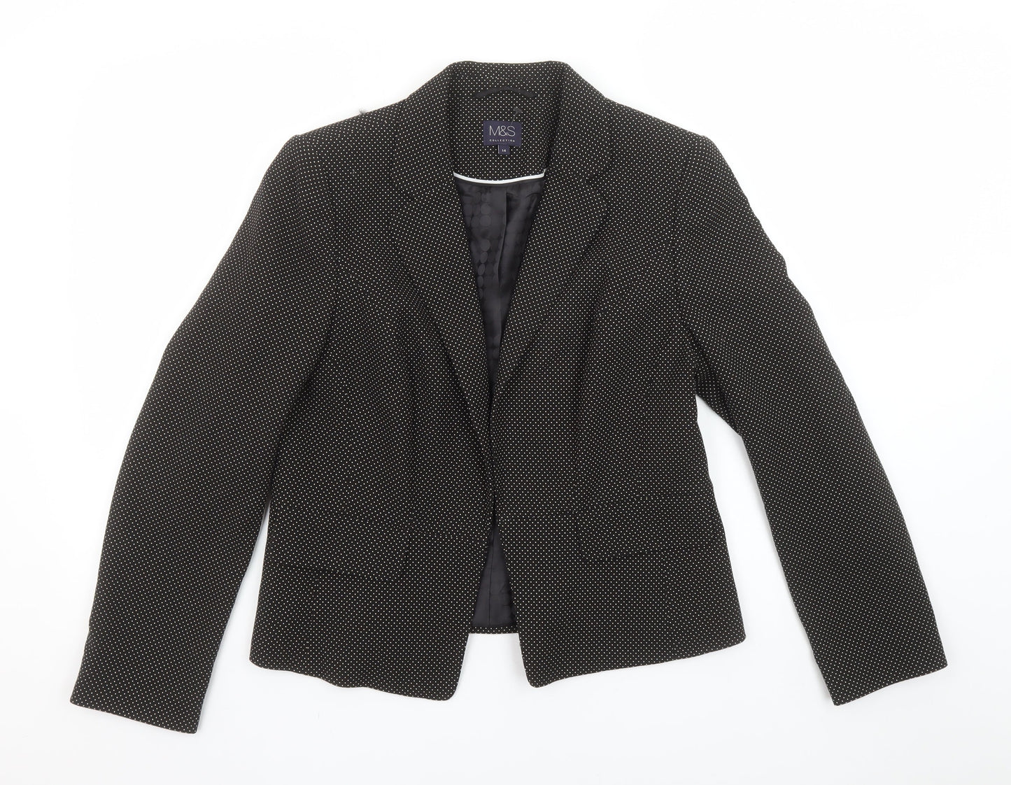 Marks and Spencer Women Black Mix Size 14 Classic Single-Breasted Blazer