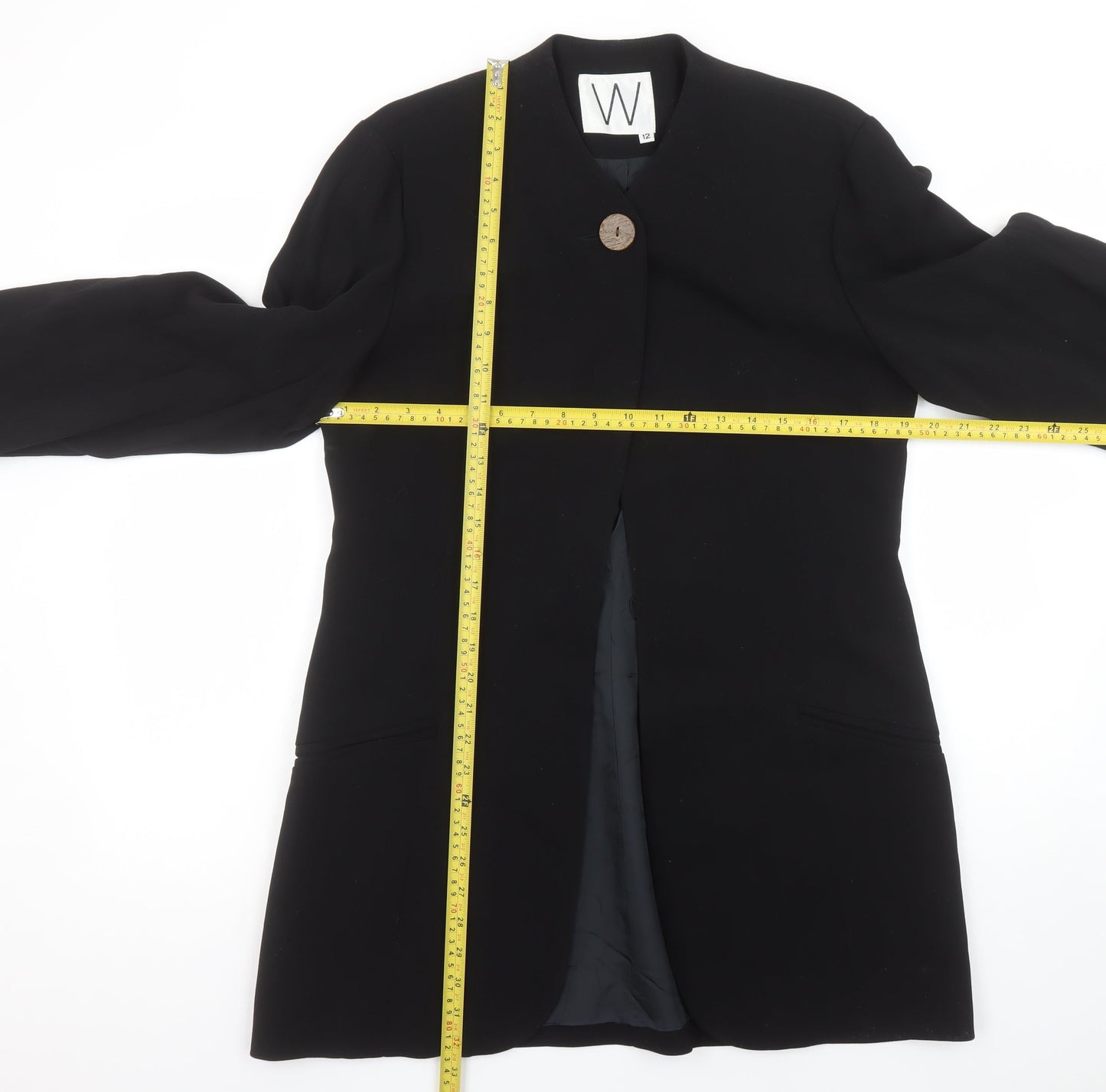 W Collection Black Wool Blend Single-Breasted Womens Blazer Size 12