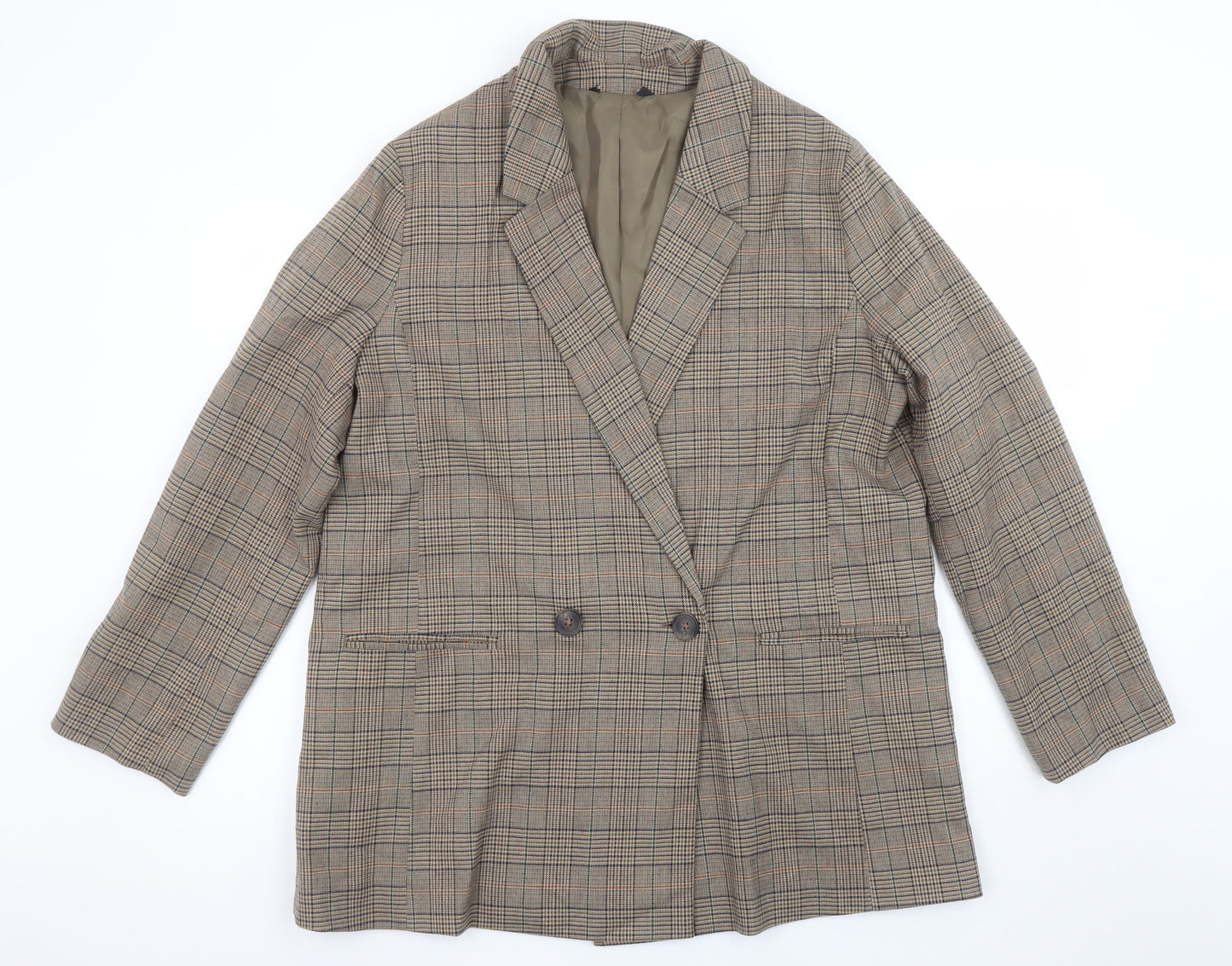 George Women Brown Check Double-Breasted Blazer Size 16 Classic Fit