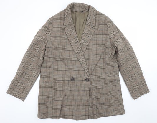 George Women Brown Check Double-Breasted Blazer Size 16 Classic Fit