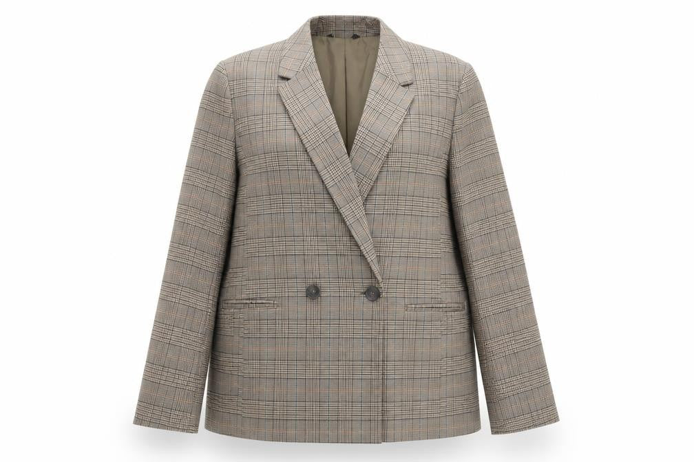 George Women Brown Check Double-Breasted Blazer Size 16 Classic Fit