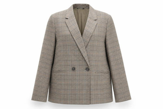 George Women Brown Check Double-Breasted Blazer Size 16 Classic Fit