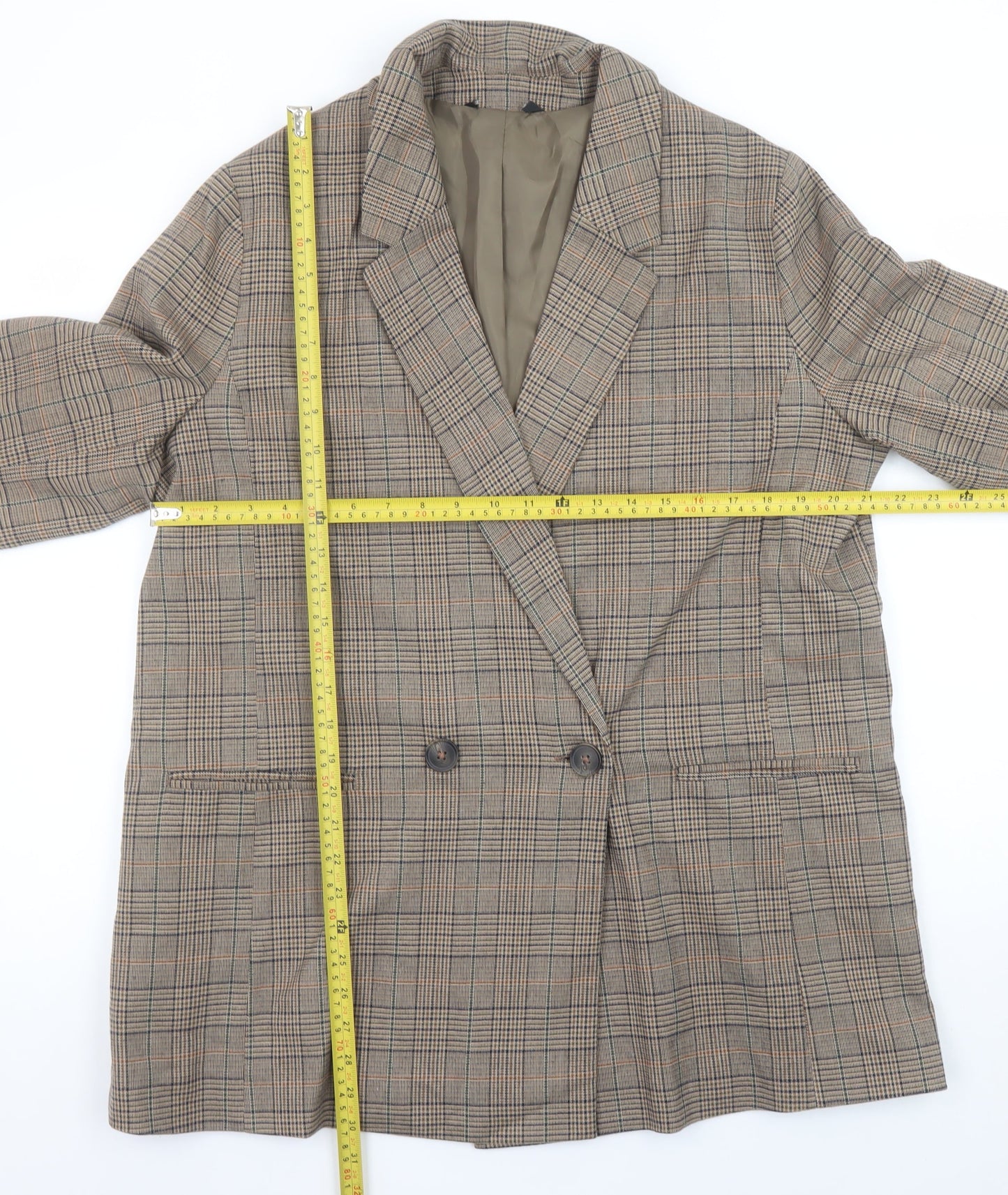 George Women Brown Check Double-Breasted Blazer Size 16 Classic Fit