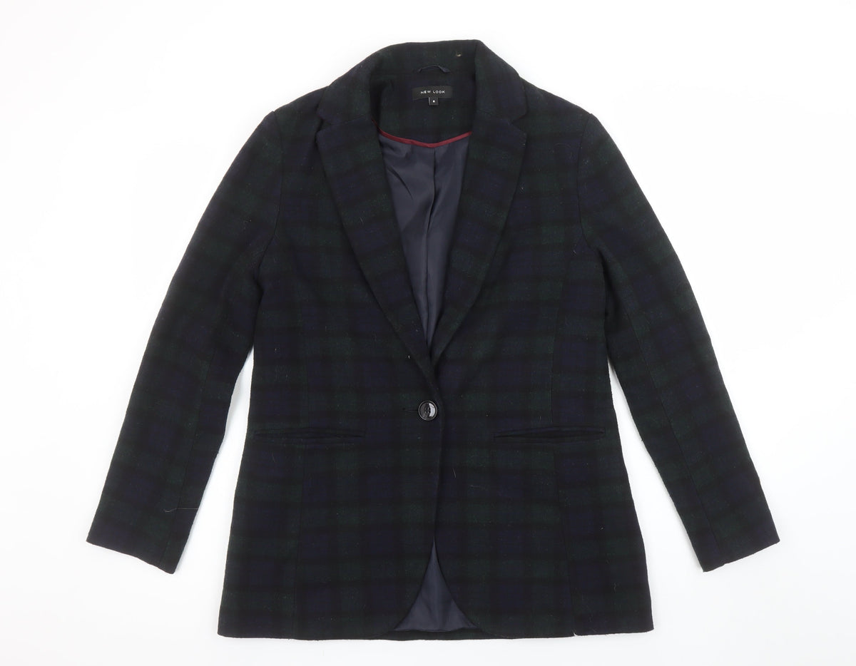 New Look Women's Black & Green Check Blazer Size 8 Single Breasted