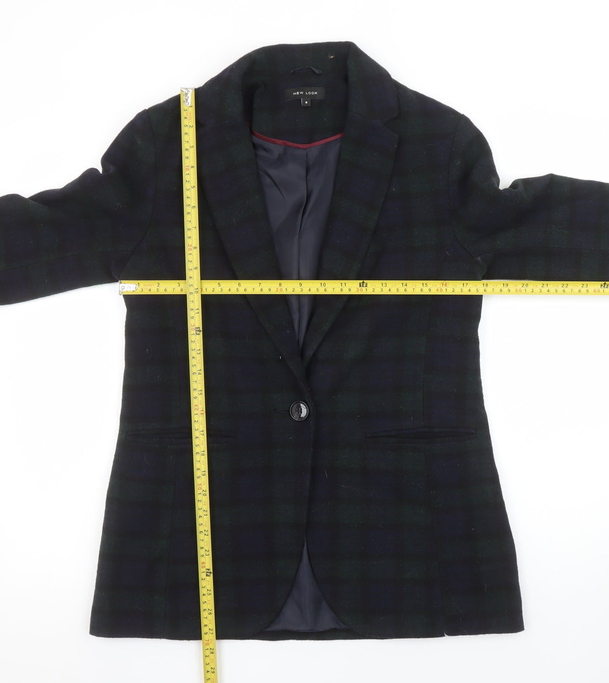 New Look Women's Black & Green Check Blazer Size 8 Single Breasted