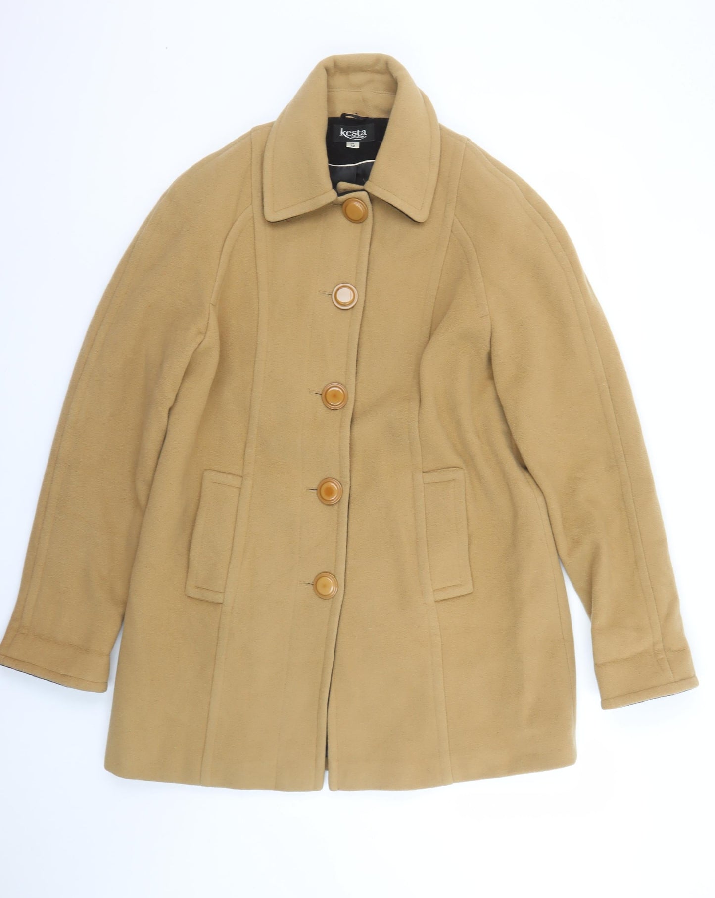 Kesta London Womens Beige Wool Cashmere Mid-Length Overcoat UK 12