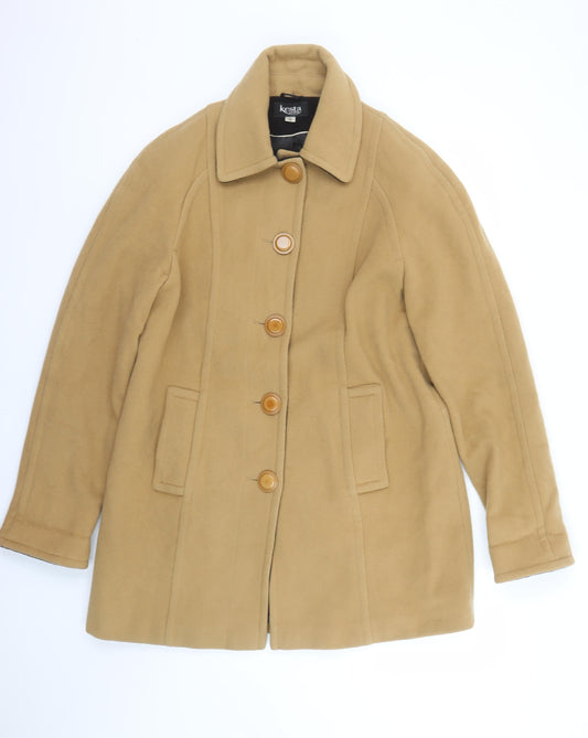 Kesta London Womens Beige Wool Cashmere Mid-Length Overcoat UK 12