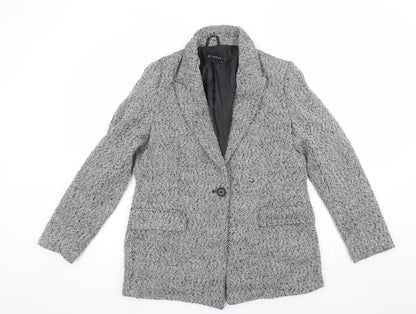 Et Vous Women's Grey Herringbone Single-Breasted Blazer Size 12 Wool Blend