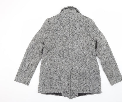 Et Vous Women's Grey Herringbone Single-Breasted Blazer Size 12 Wool Blend